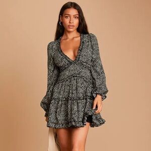 Lulu's Black and White Long Sleeve Dress